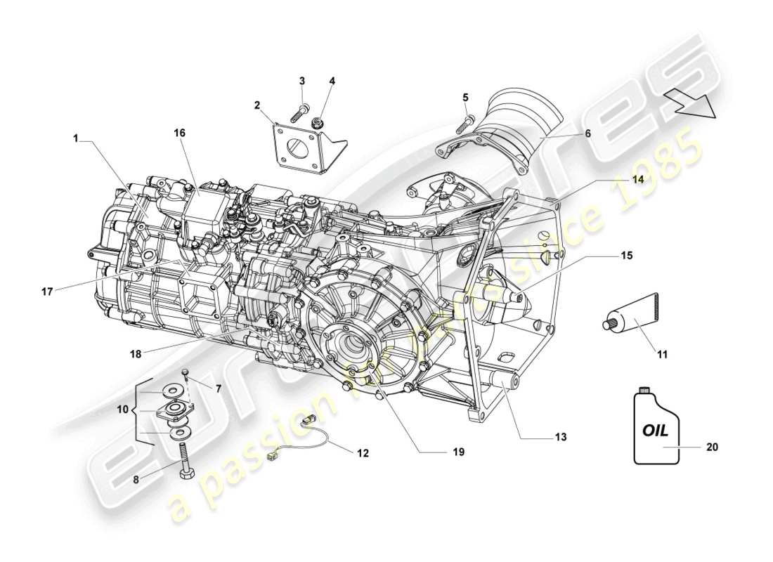 lamborghini gallardo spyder (2008) gearbox, complete part diagram