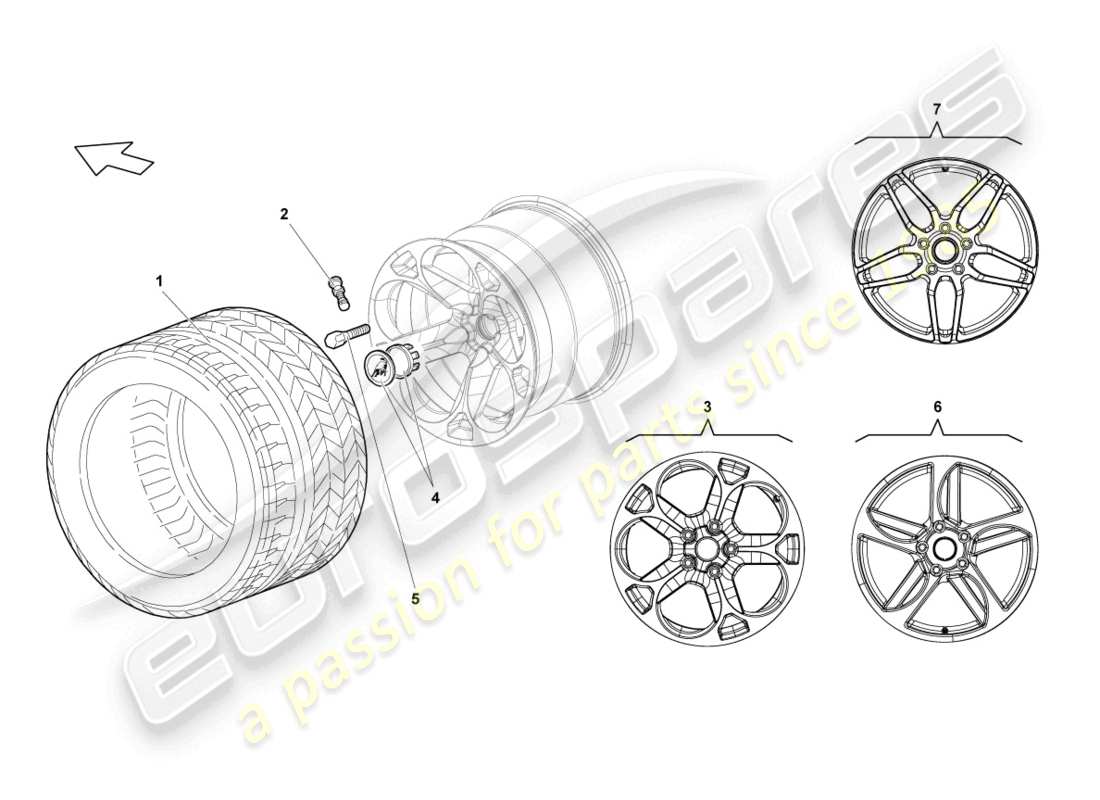 lamborghini lp640 roadster (2010) aluminium rim rear part diagram