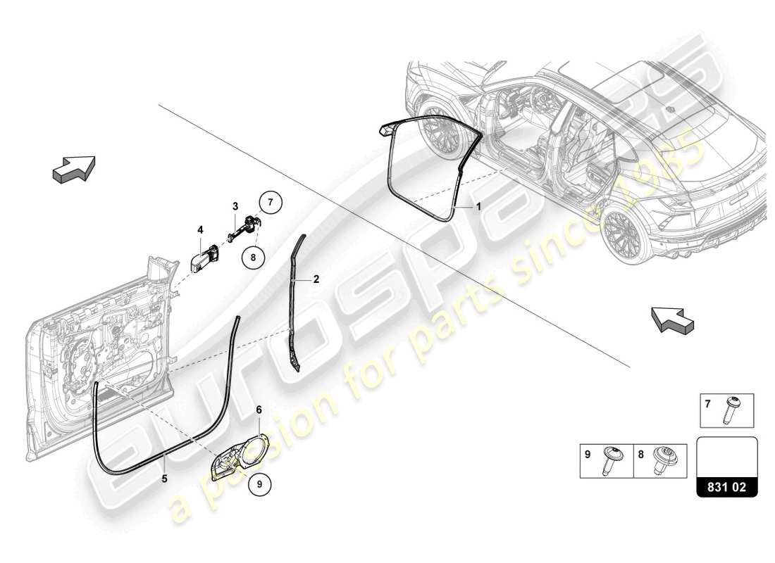 lamborghini urus (2022) door seal front parts diagram