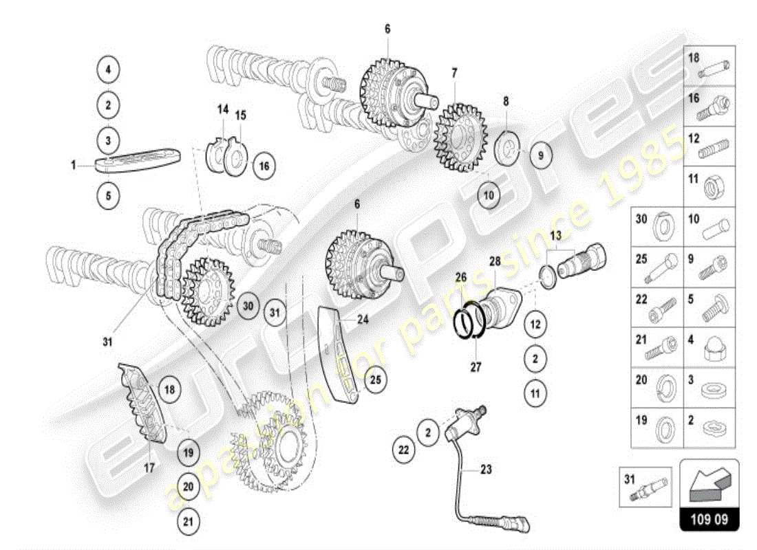 lamborghini diablo vt (1998) camshaft, valves parts diagram