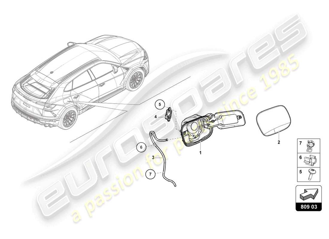 lamborghini urus (2022) fuel filler flap part diagram