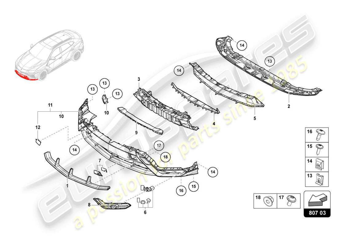 lamborghini urus (2022) bumper, complete standard part diagram