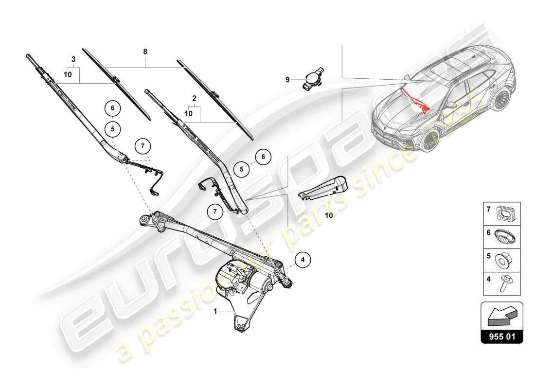 lamborghini urus (2022) windshield wiper part diagram