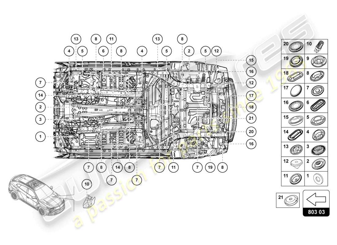 lamborghini urus (2022) sealing plug set parts diagram