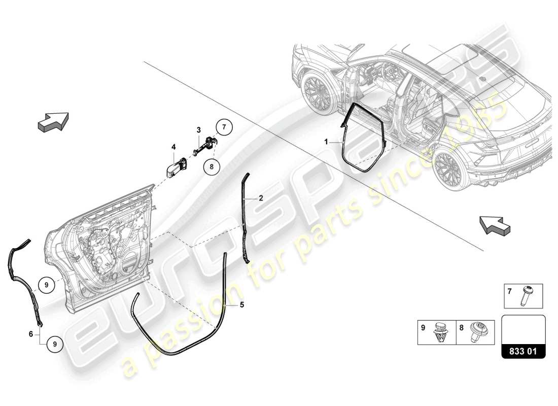 lamborghini urus (2022) door seal rear part diagram