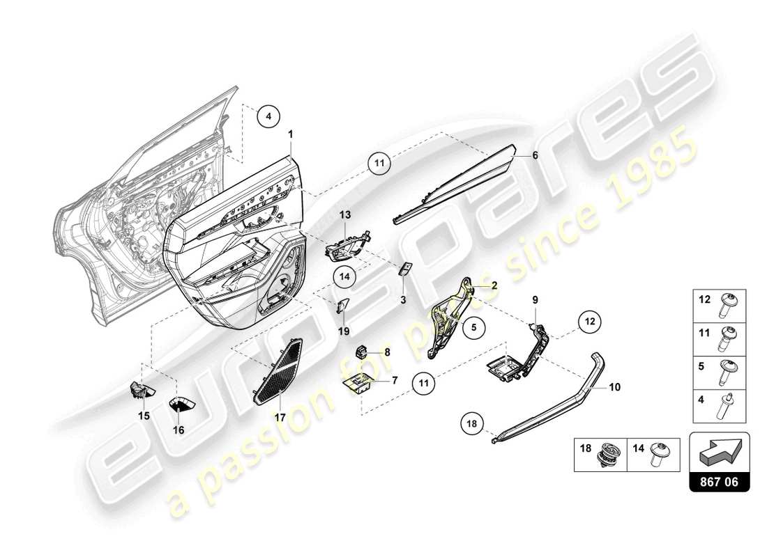 lamborghini urus (2022) door panel rear part diagram