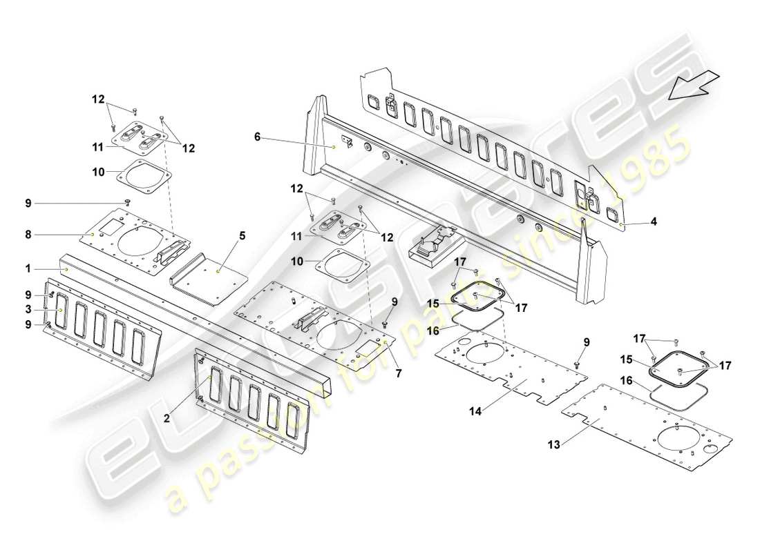 lamborghini gallardo coupe (2007) rear panel part diagram