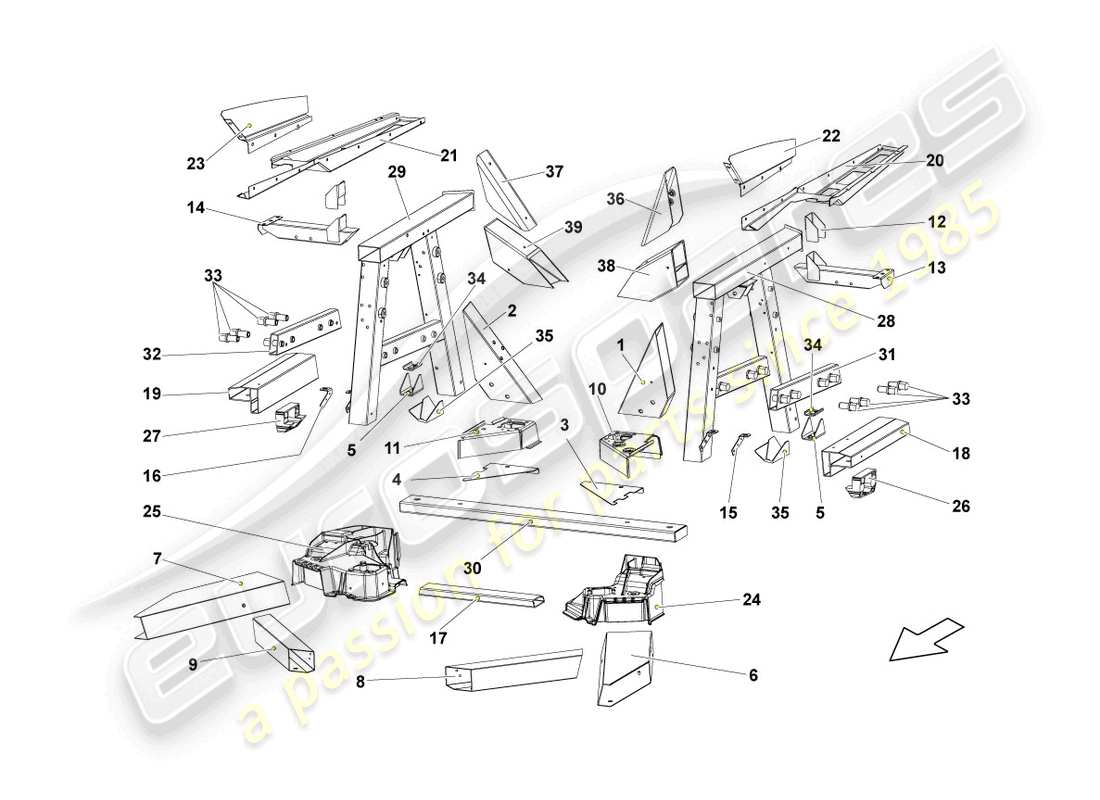 lamborghini gallardo coupe (2007) frame rear part diagram