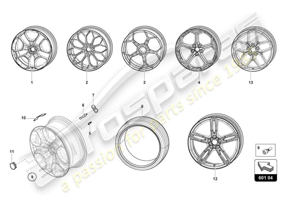 lamborghini 2021 (evo coupe) wheels/tyres rear part diagram