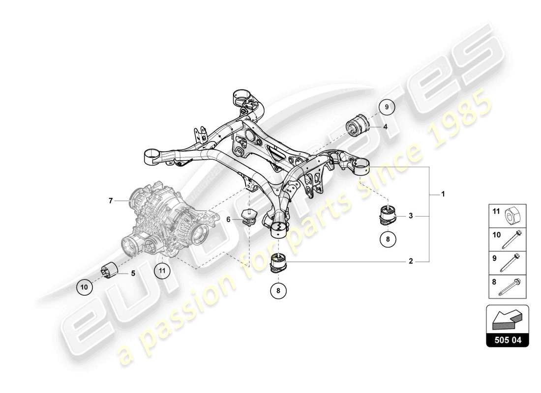 lamborghini urus (2022) suspension sub-frame rear part diagram