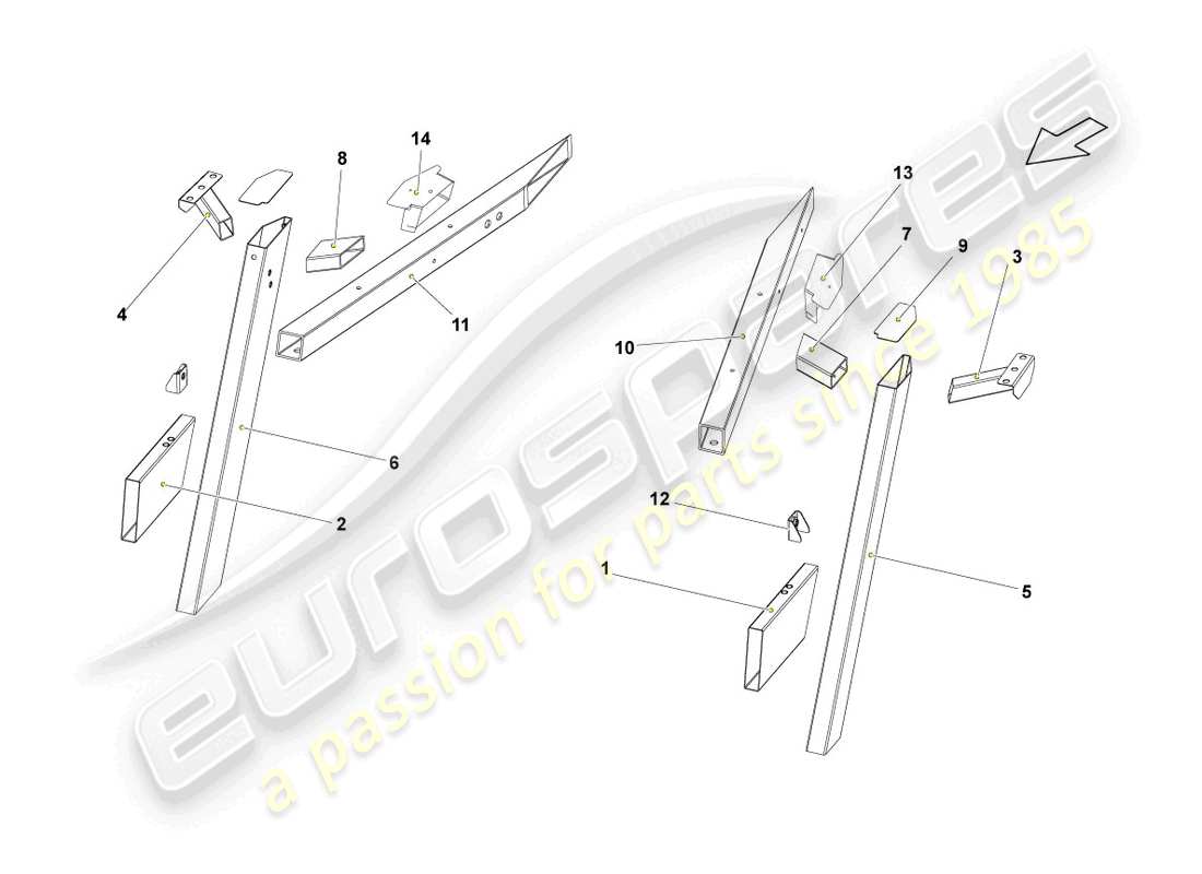lamborghini lp570-4 spyder performante (2011) side member rear part part diagram
