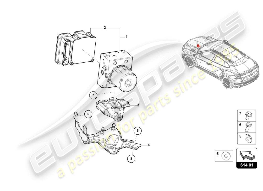 lamborghini urus (2020) abs unit with control unit parts diagram