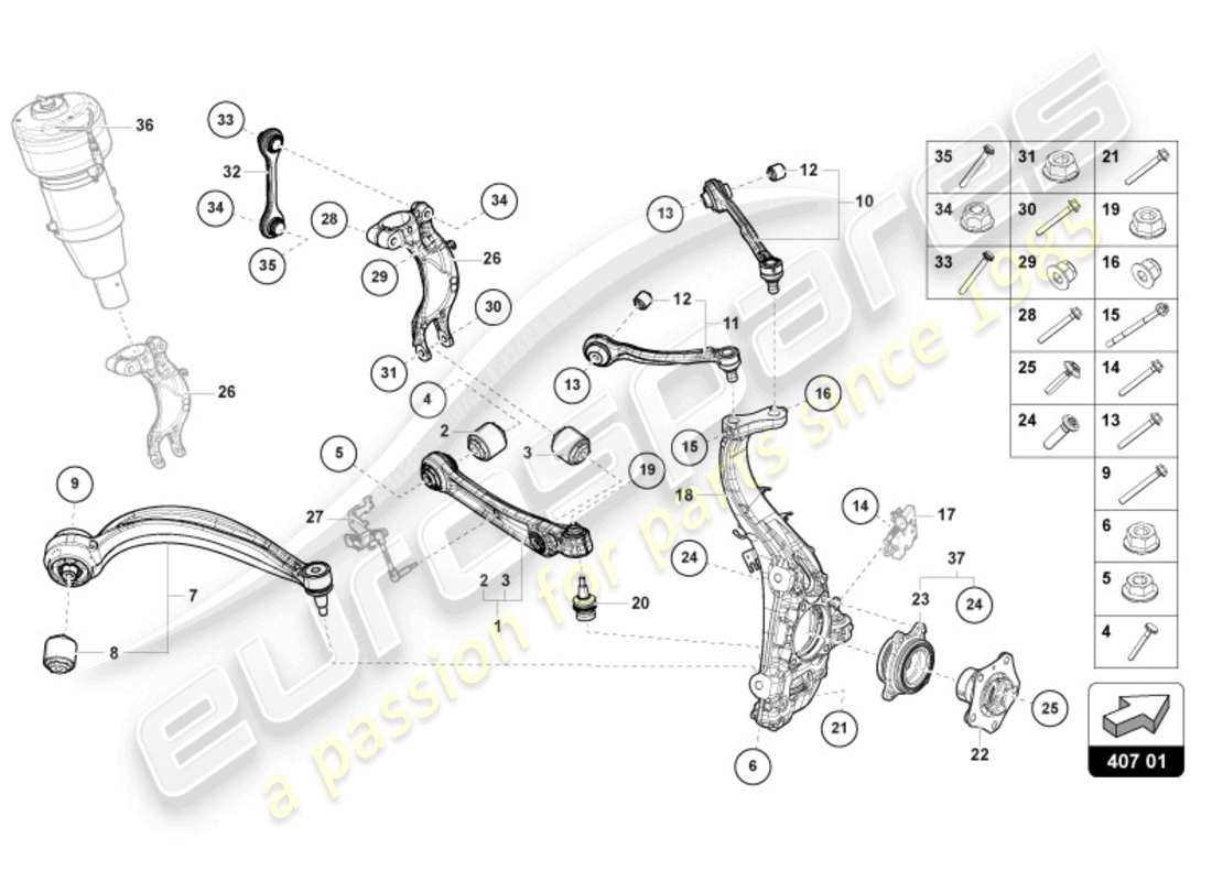 lamborghini urus (2020) suspension front parts diagram