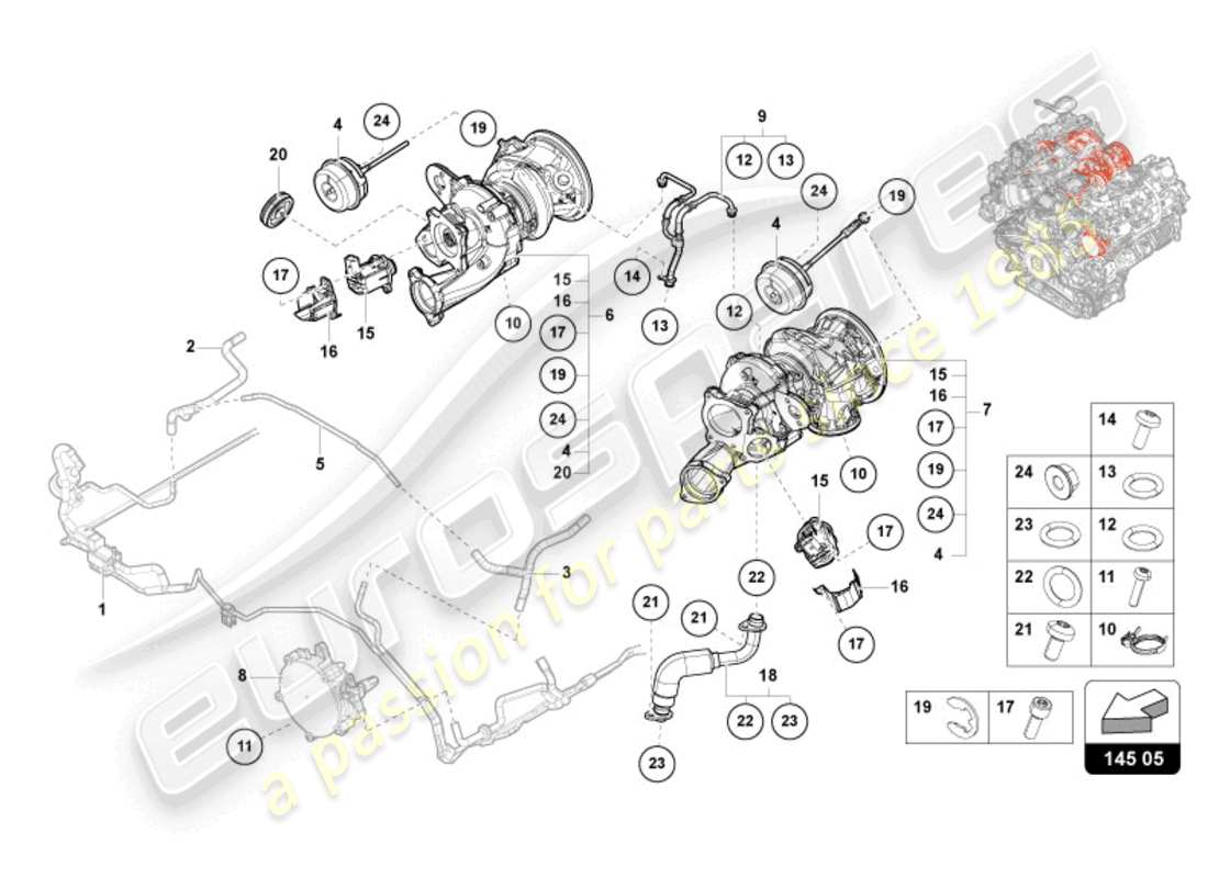 lamborghini urus (2021) exhaust gas turbocharger part diagram