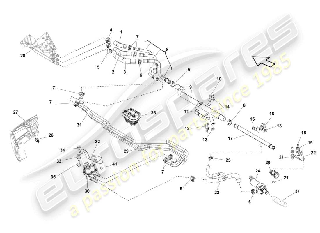 lamborghini lp550-2 coupe (2010) coolant hoses and pipes parts diagram