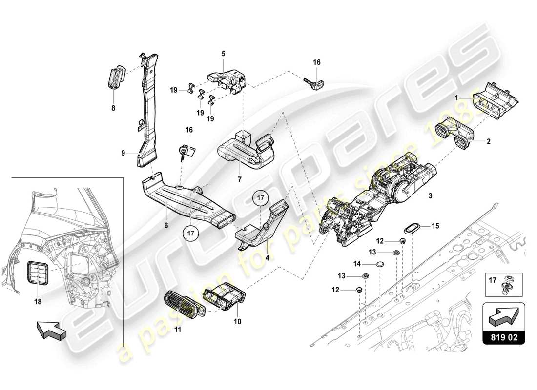 lamborghini urus (2022) vent rear center parts diagram