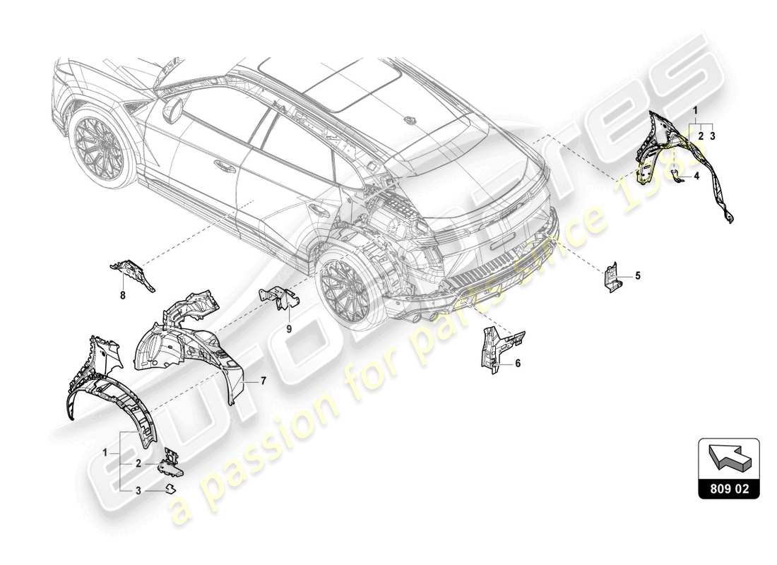 lamborghini urus (2022) wing protector rear part diagram