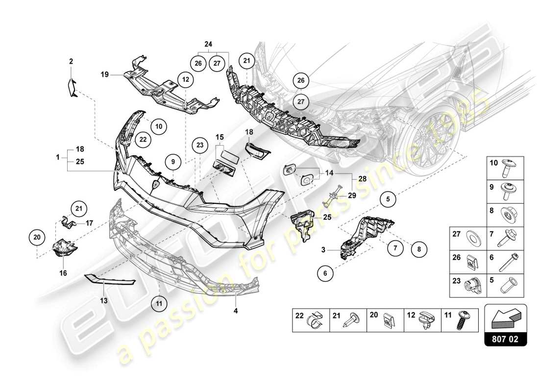 lamborghini urus (2022) bumper, complete front part diagram