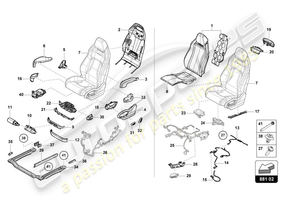 lamborghini urus (2022) seat, divided front part diagram