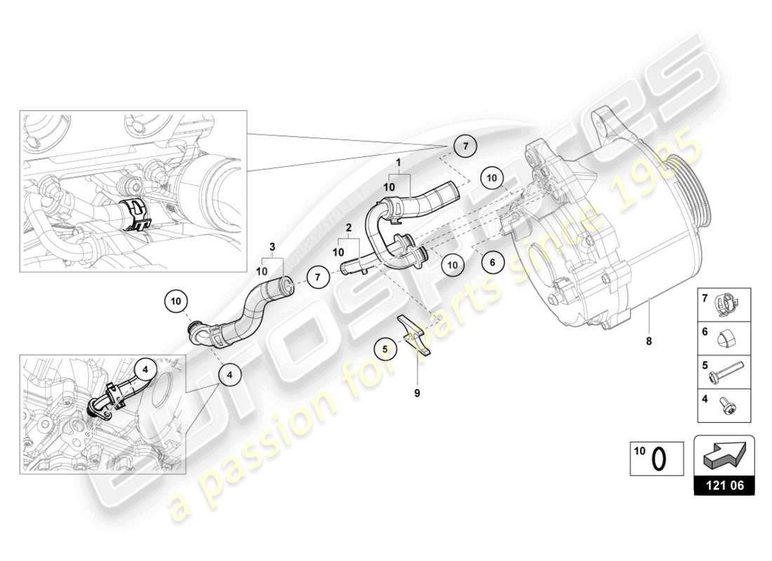 lamborghini 2021 (evo coupe) coolant hoses and pipes part diagram