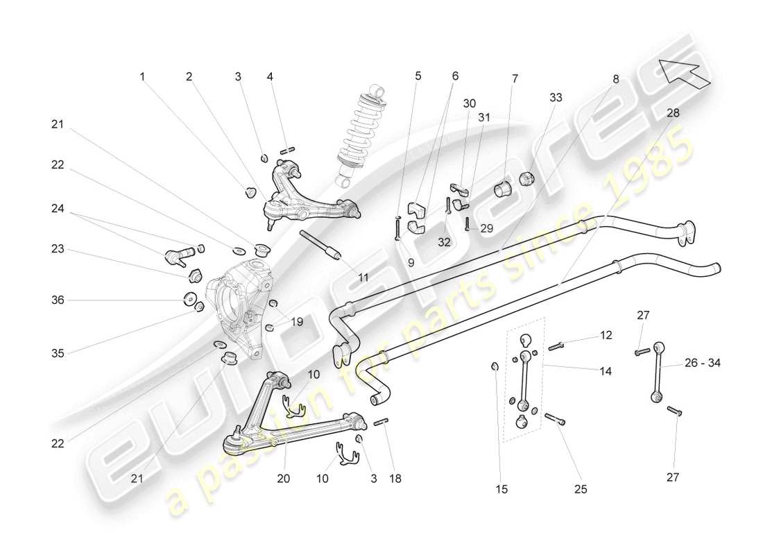 lamborghini gallardo coupe (2007) front axle parts diagram