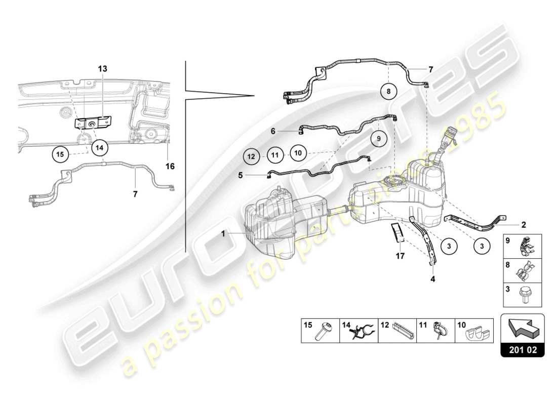 lamborghini 2023 (tecnica) for fuel tank and fuel line fuel line fasteners parts diagram