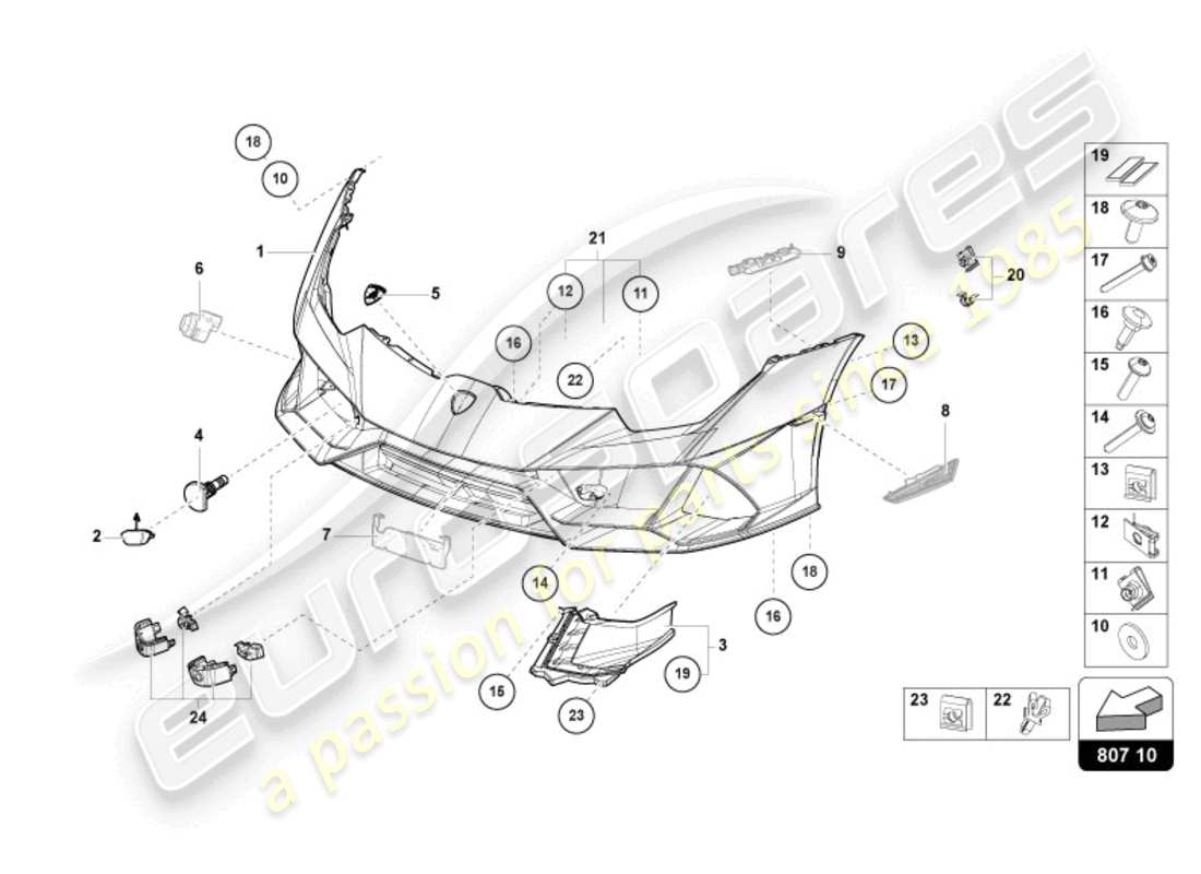lamborghini evo coupe (2021) bumper front part diagram