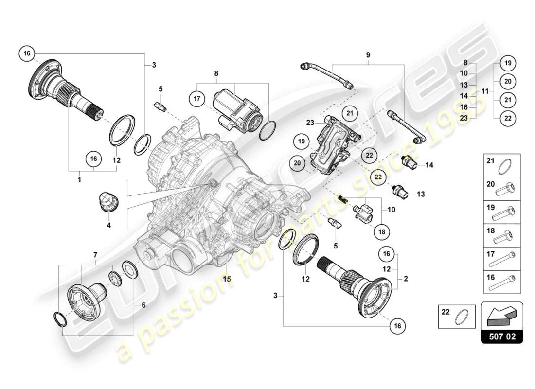 lamborghini urus (2022) for rear axle differential parts diagram
