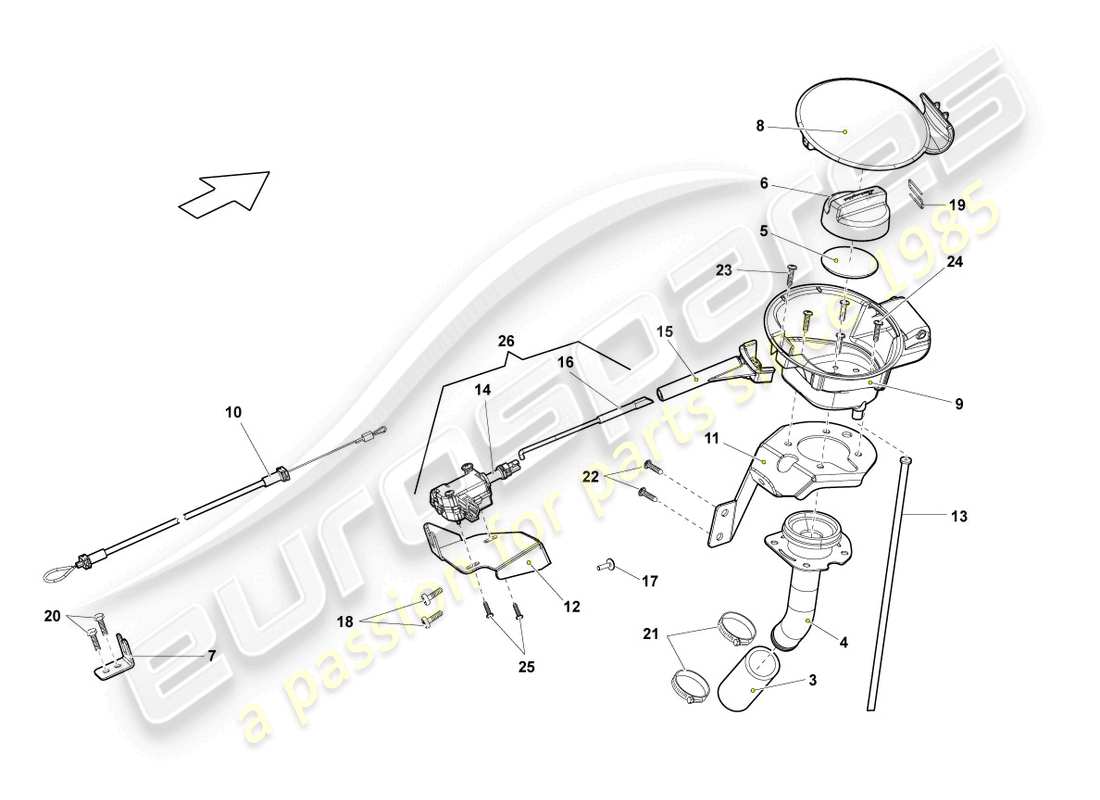 lamborghini lp550-2 coupe (2010) fuel filler flap parts diagram