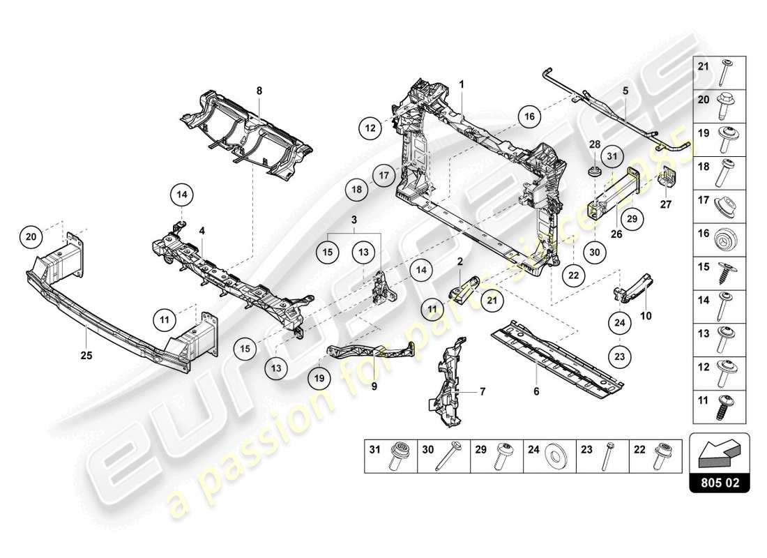 lamborghini urus (2022) support for coolant radiator part diagram