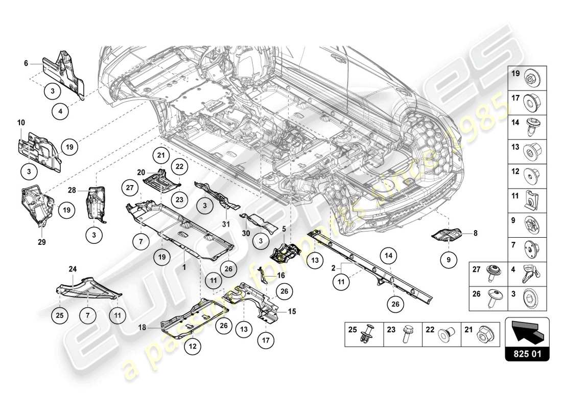 lamborghini urus (2022) underbody trim part diagram