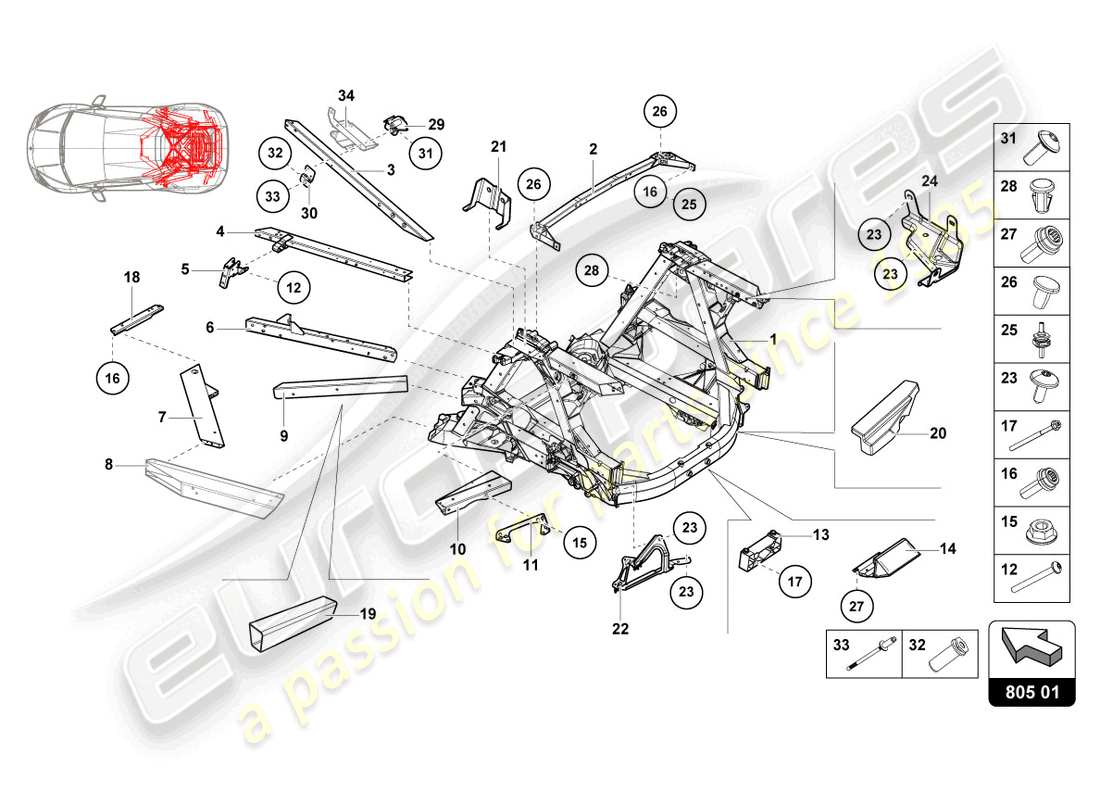 lamborghini 2023 (sterrato) chassis rear, inner part diagram