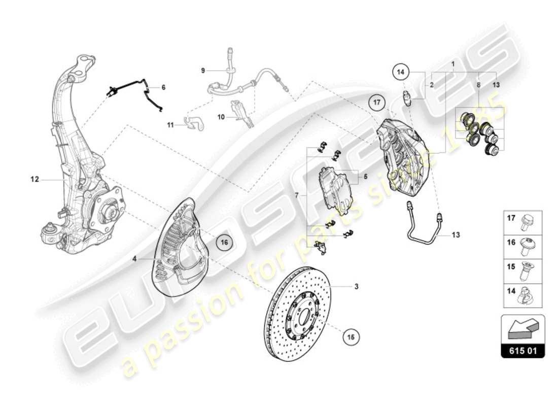 lamborghini urus (2020) fixed-calliper brake front parts diagram