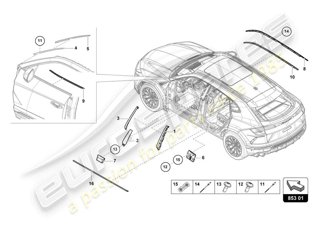 lamborghini urus (2022) moldings parts diagram