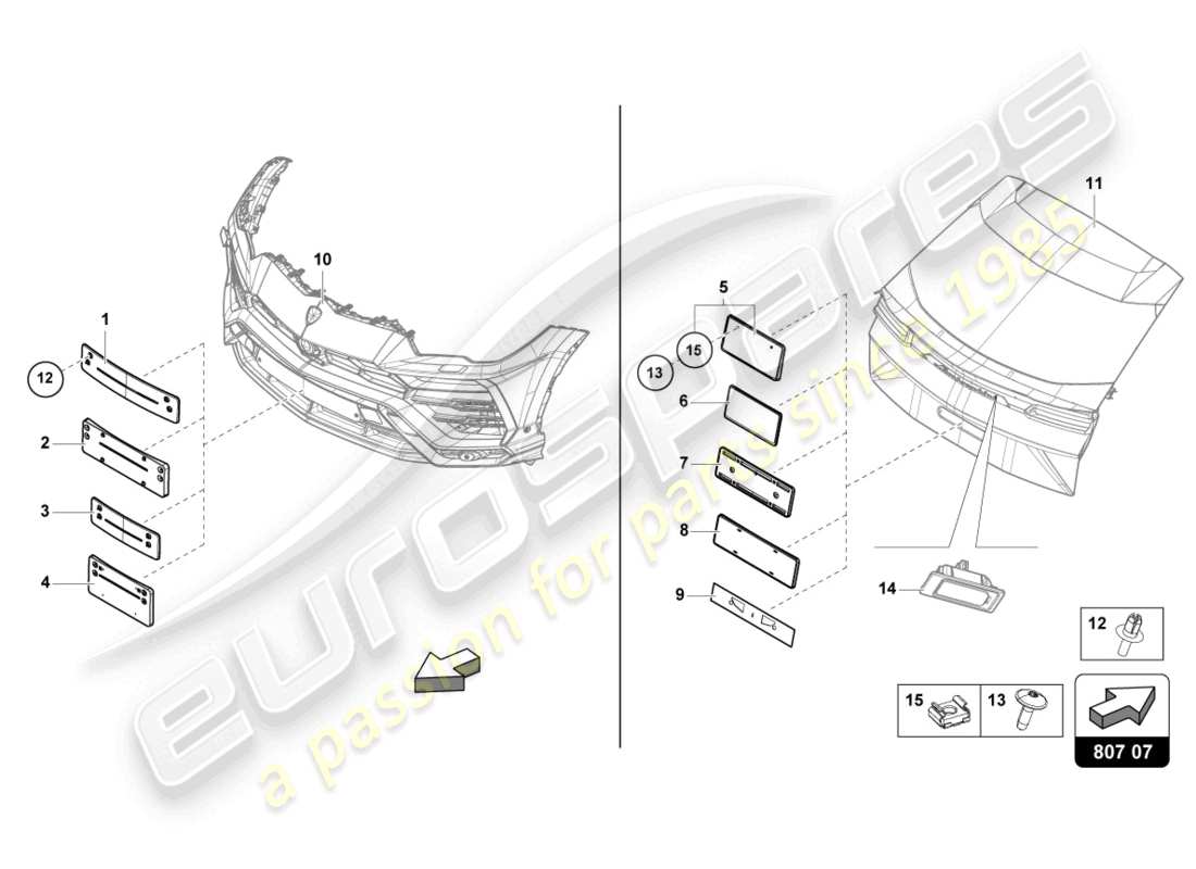 lamborghini urus (2022) licence plate holder part diagram