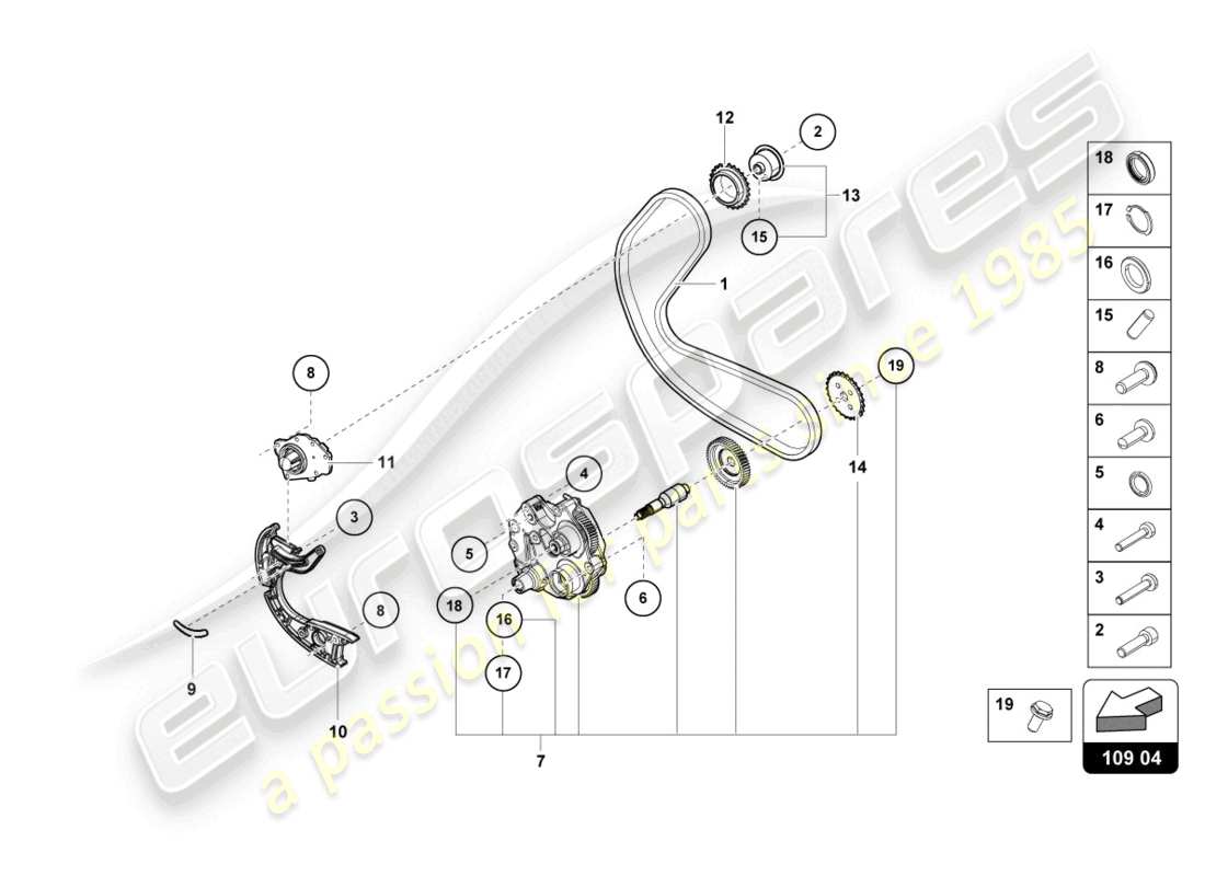 lamborghini 2021 (evo coupe) timing chain part diagram