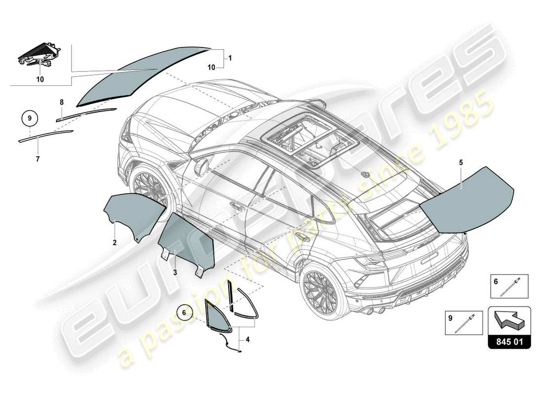 lamborghini urus (2022) window glasses part diagram