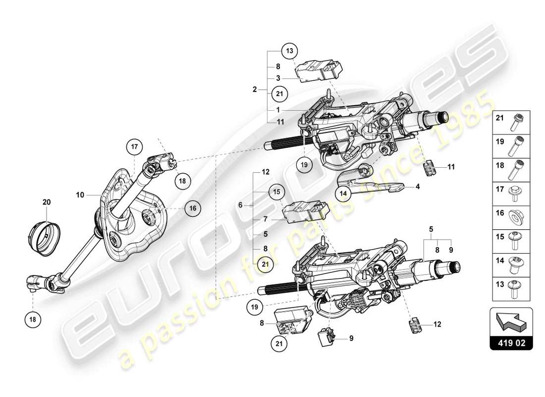 lamborghini urus (2021) steering column with attachment parts part diagram