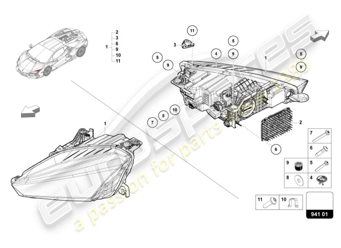 lamborghini revuelto coupe (2024) led headlight parts diagram