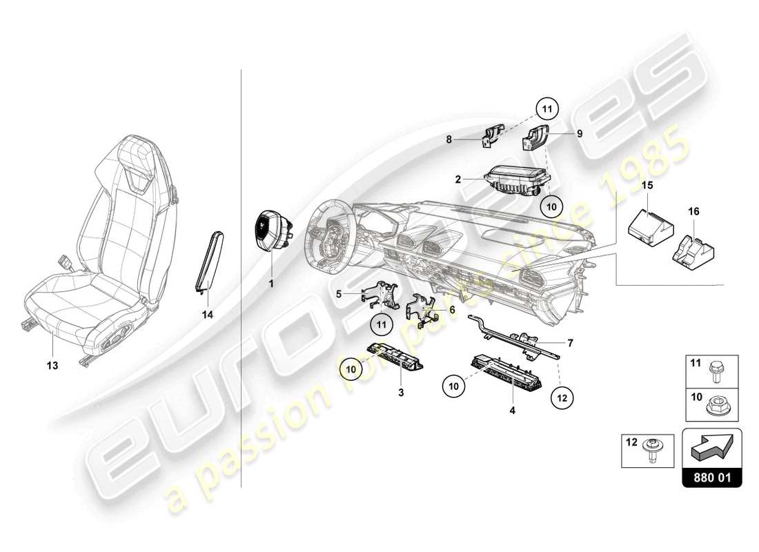 lamborghini 2021 (evo spyder 2wd) airbag part diagram