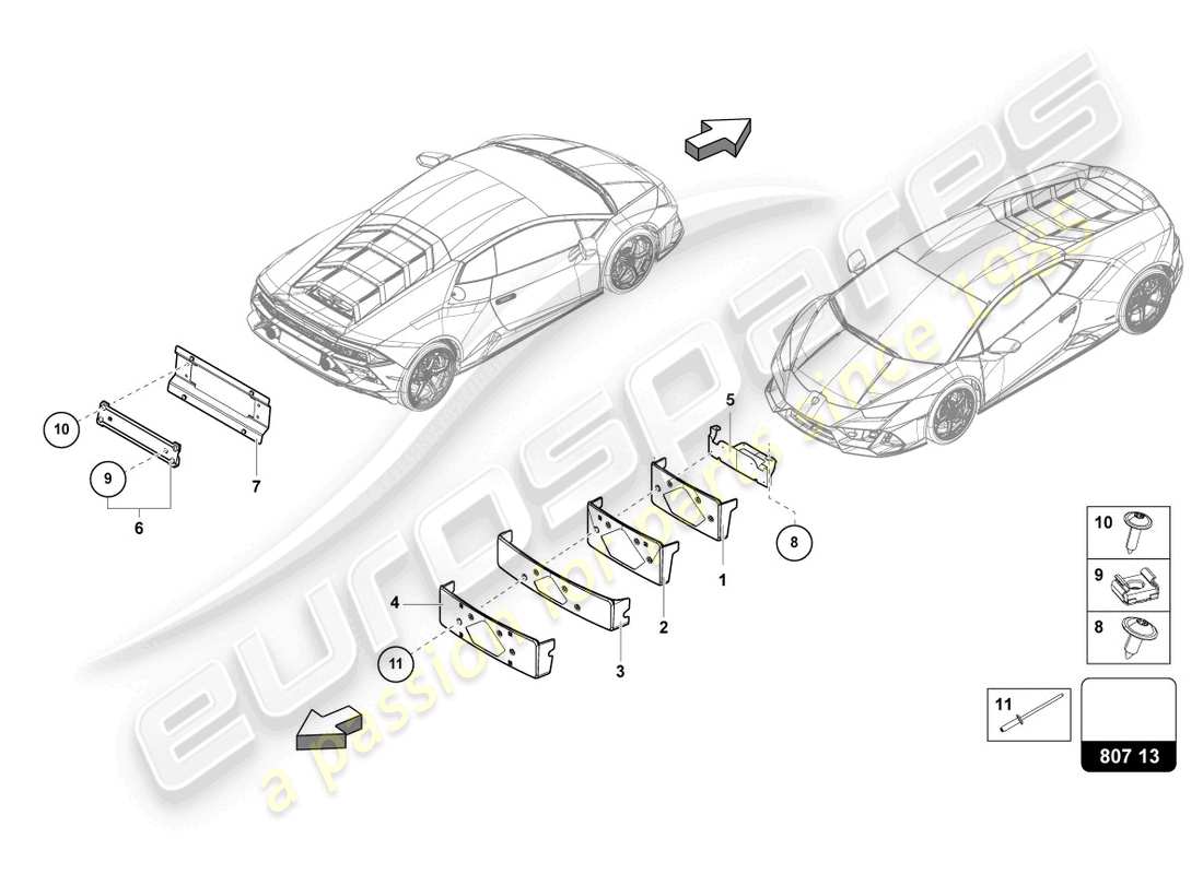 lamborghini 2023 (evo spyder) licence plate holder part diagram