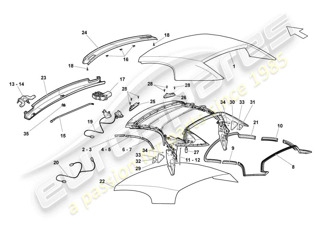 lamborghini gallardo spyder (2008) cover - top part diagram