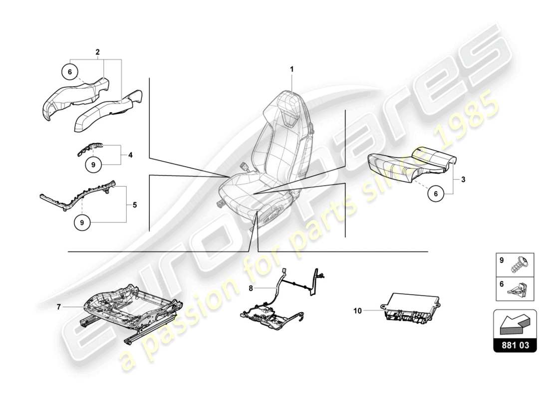 lamborghini 2023 (evo coupe) seat box part diagram