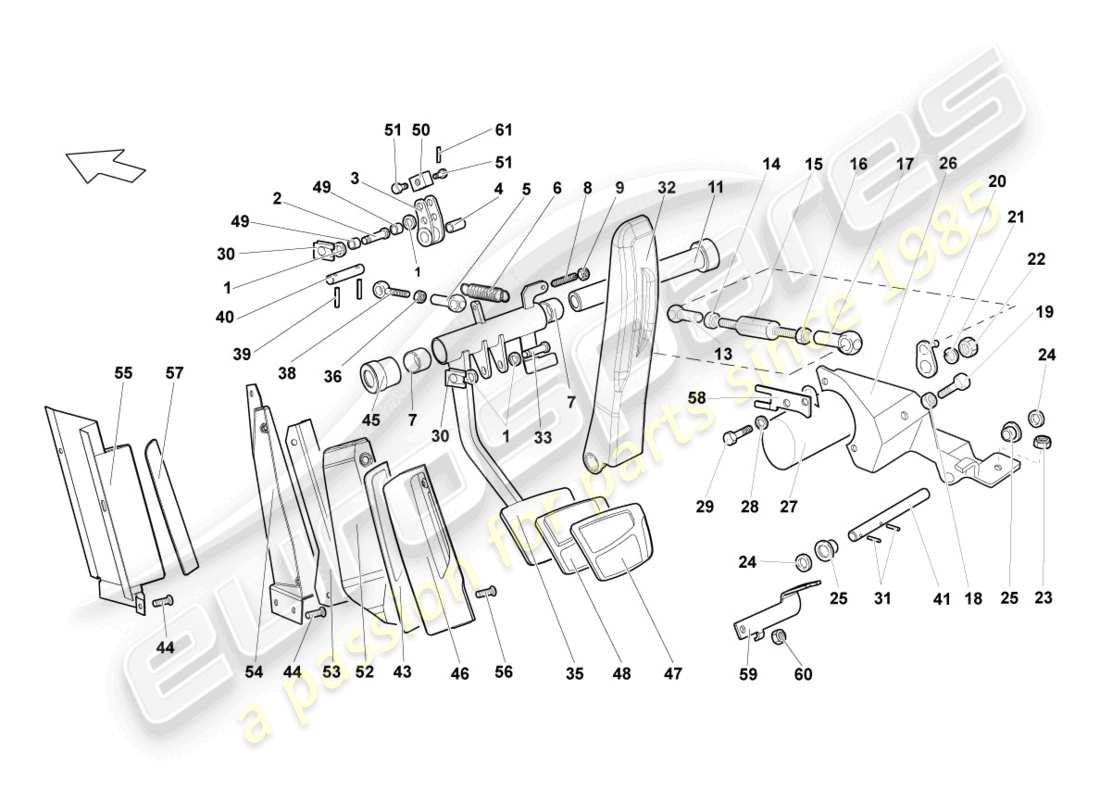 lamborghini lp640 roadster (2010) brake and accel. lever mech. part diagram