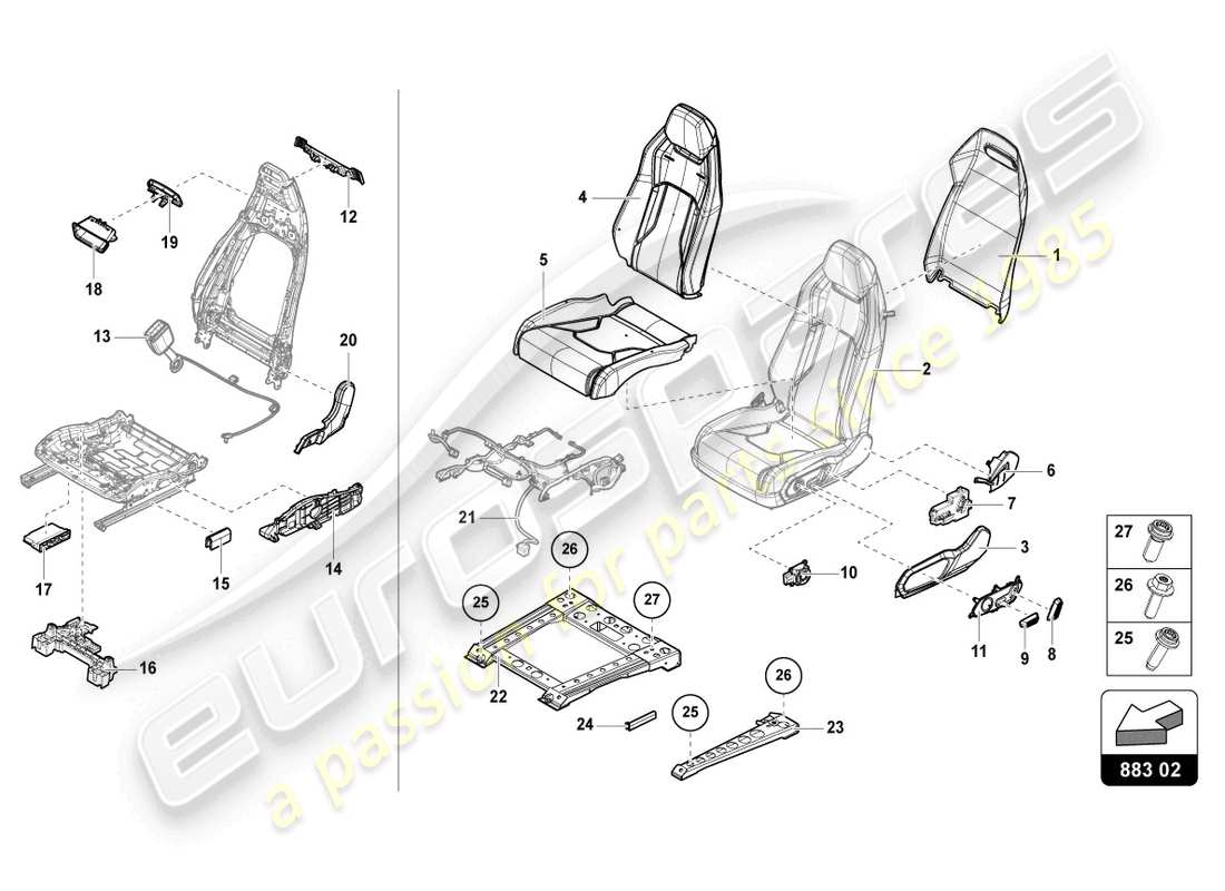 lamborghini urus (2019) seat, divided rear parts diagram