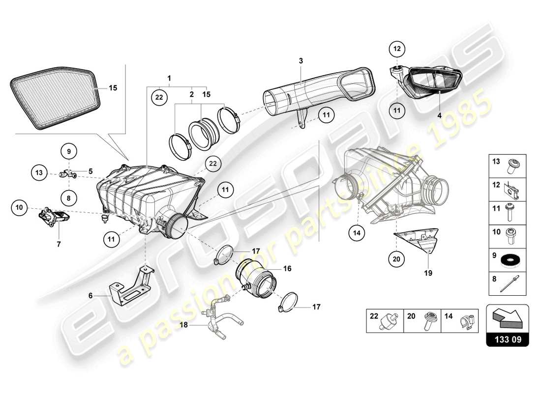 lamborghini 2023 (tecnica) air filter housing parts diagram