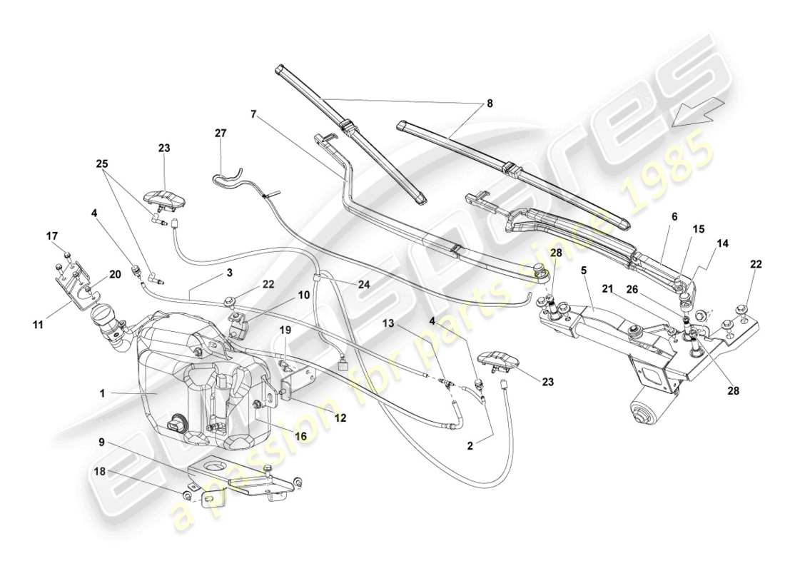 lamborghini lp560-4 coupe (2010) windscreen washer system part diagram