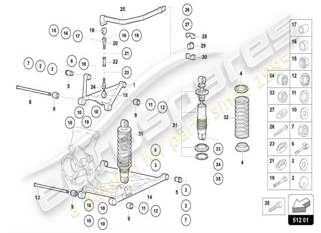 lamborghini diablo vt (1995) suspension rear parts diagram