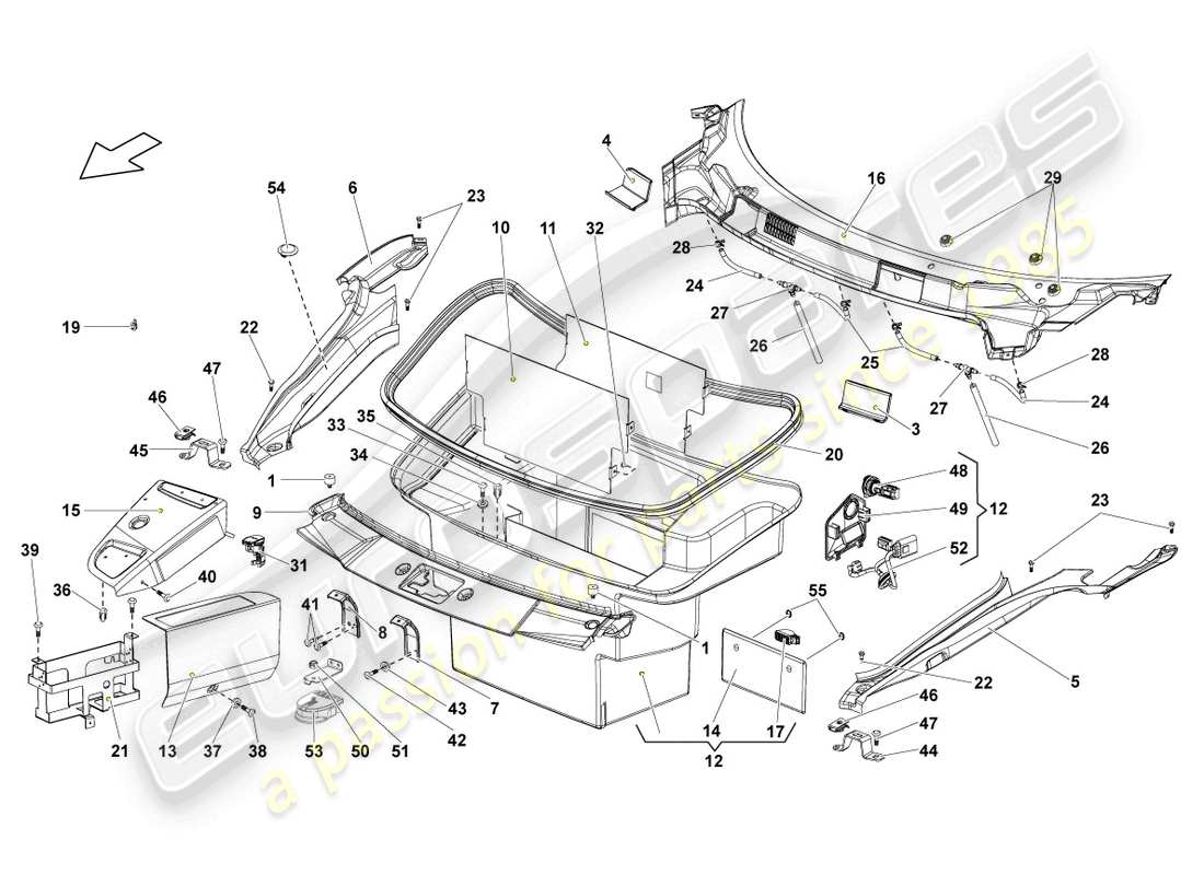 lamborghini lp550-2 spyder (2014) cross panel with scuttle part diagram