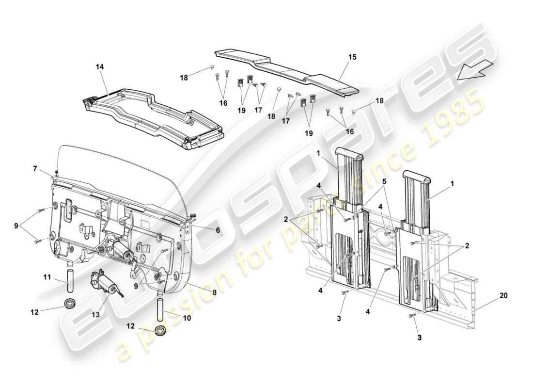 lamborghini lp550-2 spyder (2014) roll-over protection system part diagram